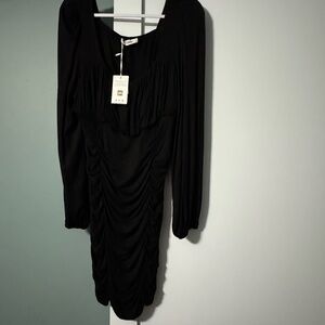 Grace Karin Black Ruched Long-Sleeve Dress -